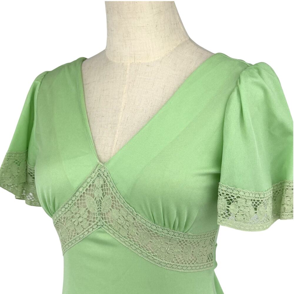 Vintage 70s Green Maxi Dress Lace Empire Waist Small ILGWU JCPenney Prairie Boho - Picture 3 of 11